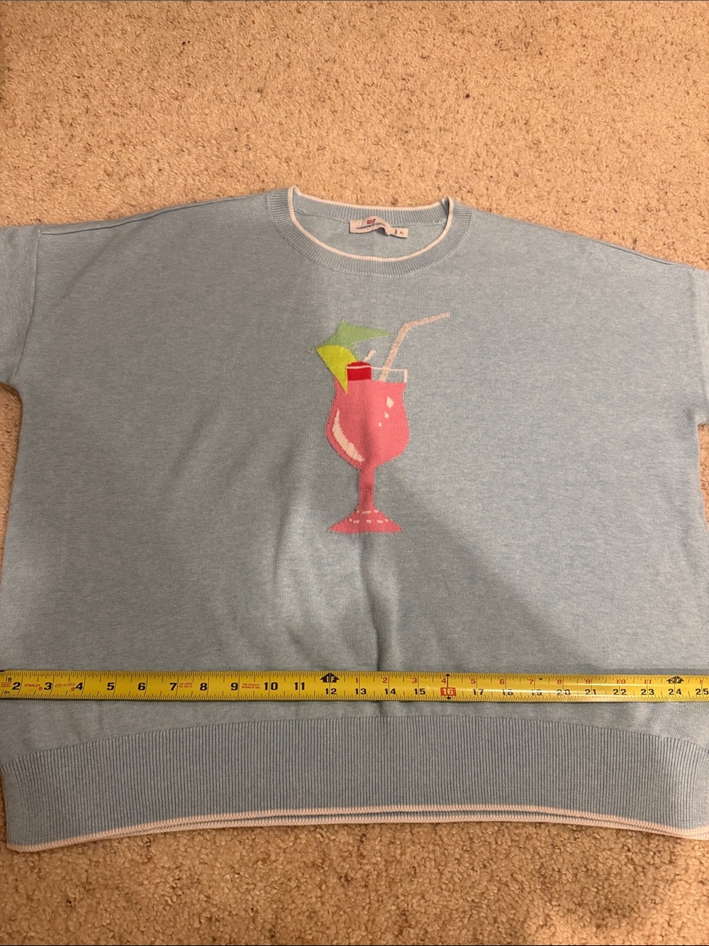 Vineyard Vines Light Blue women’s Sweater with Pink Drink Graphic